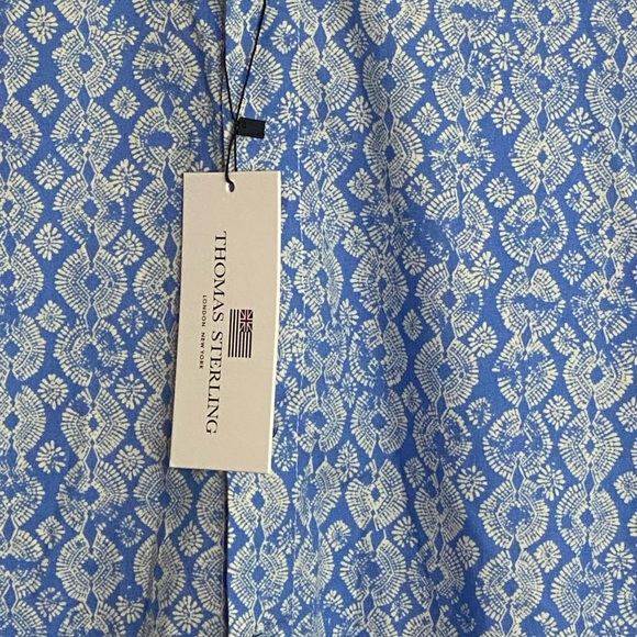 Thomas Sterling Mineral Blue and White Geo Print Button Down Cotton SKU0717 - Picture 3 of 5